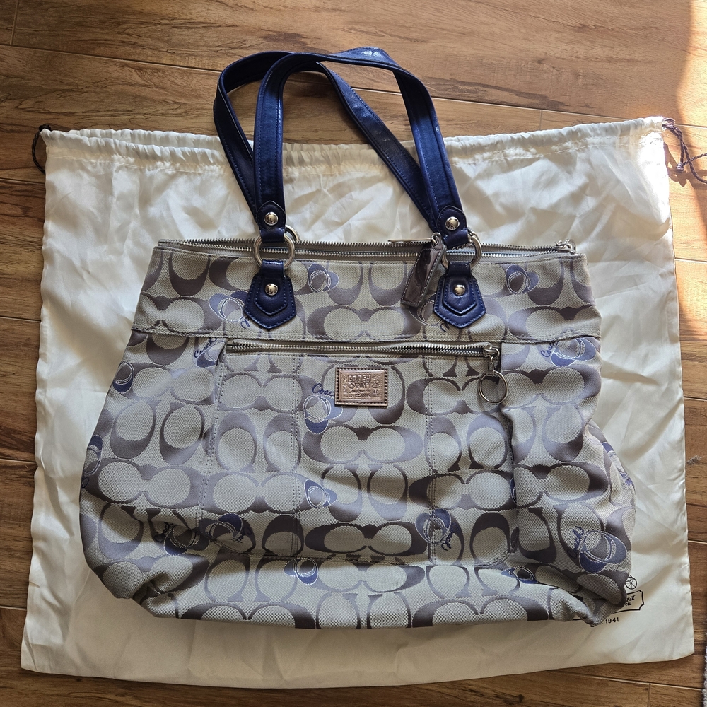 COACH Poppy Glam Tote Blue/Silver/Gray